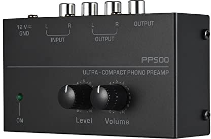 Phono Turntable Preamp-Mini Audio Stereo Phonograph，Separate DC 12V Power Adapter, RCA Input, RCA Output & Low Noise preamp,Portable, Independent Knob Control Operation -Depusheng PP500, Black