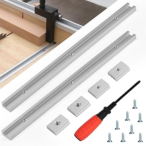 SCHYIDA T-Nut Schiene 400mm, 2 Stück T Track T-Schiene Aluminiumlegierung Gehrungsschiene mit M6/M8 Schieber T Nutenschiene mit 8 Schrauben und Shraubendreher Alu Schiene für Holzbearbeitung,Silber