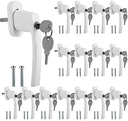 Duisrech Fenstergriff 16 Stück Aluminium Terrassentür Griff,35cm Abschließbare mit Schloss Schlüssel Kindersicherung Kindersicherung, Fenstergriff für alle gängigen Fenster und Balkontüren-Weiß