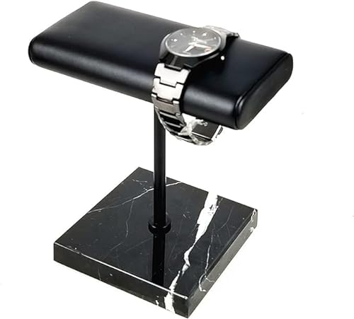 Estabeter Supporto per orologio in marmo + PU + metallo cinturino in pelle | nero | 10 x 14 x 15 cm | quadrato |