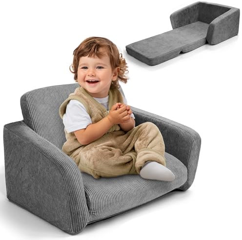 ZICOTO Comfy Kids Chair for Toddler - Stylish 2 in 1 Lounger Made of Memory Foam Easily Unfolds Into a Soft Baby Couch to Nap On - Modern Fold Out Sofa for the Little Ones