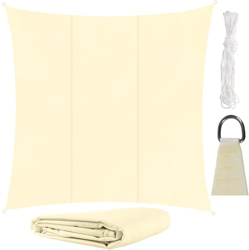 Sonnensegel Quadratisch 3,6x3,6 m für zuverlässigen Sonnenschutz Wasserdicht inkl. Befestigung Garten Strand Camping 23165, Farbe:Beige