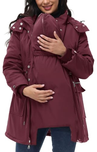 Maacie Giacca premaman in cotone 2024 con collo alto e giacca impermeabile in cotone, bordeaux, S