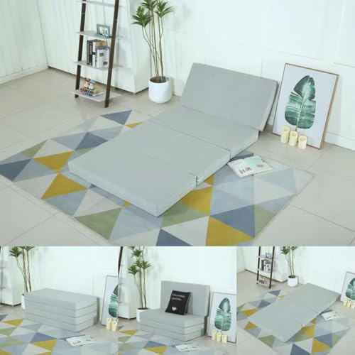 Matelas en mousse haute densité à trois plis pour dormir, 8/10 cm d'épaisseur, lit simple/double/grand lit/king size, matelas futon pliable portable (blanc, 90 x 200 x 8 cm)