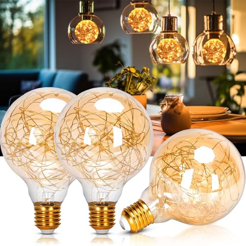 Aigostar Bombilla LED E27 G95, Luz Cálida 2500K 50 Lúmenes, Globo Filamento Alambre Cobre Decorativa Vintage Edison RetroVintage, No regulable, Pack de 3 Uds