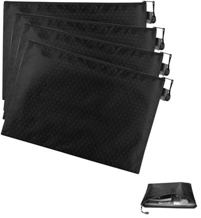 Geldtasche 4 Stück Geldtaschen Banktasche A5 mit Reißverschluss Geldmappe Geldaufbewahrung Wasserdicht Geldscheine Geld Tasche Brieftasche für Dokumententasche A5 Schule Business Haushalt (Schwarz)
