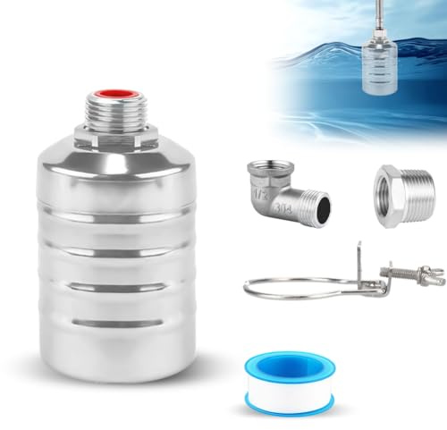Valvola galleggiante per serbatoio dell'acqua piscina 1/2 o 3/4, regolazione automatica del livello dell'acqua regolabile in acciaio inox 304 con tubo corrugato da 30 cm e nastro di tenuta del