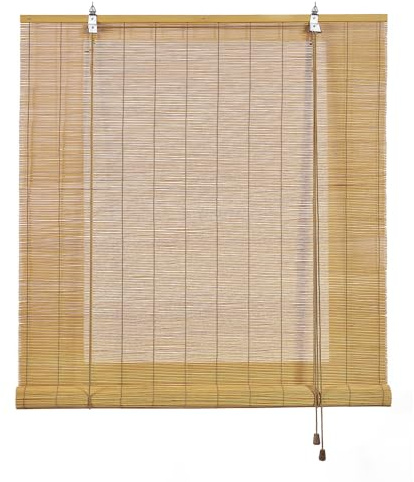 Estor Enrollable de Bambú Natural Premium de Estilo Rústico, Protección Solar y Oscurecimiento, Resistente al Agua, Persiana de Bambú para Puertas y Ventanas STORESBASIC Color Natural 90x175