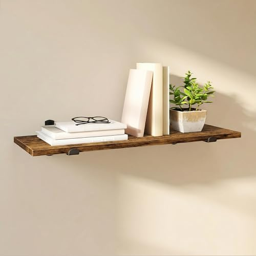 SONGMICS Floating Shelf, Decorative Wall Shelf, Modern Style, for Bedroom, Living Room, Dining Room, Kitchen, Max. Load 10 kg, 20 x 60 x 7 cm, Rustic Brown and Matte Black LWS004KD01