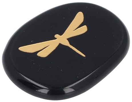 Generic Relaxing and Calming Balance Stone, Easy to Use, Compact, Durable Portable Hand Flatterer, Wide Application, Gold Carved Dragonfly for Home (Obsidian)