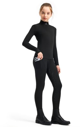 FitsT4 Sports Conjunto de equitación para niñas, conjunto de 2 piezas para equitación, camisa ecuestre para niñas y pantalones de silicona con parche en la rodilla