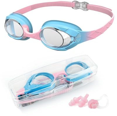 Victoper Kids Swimming Goggles 6-14 Years Waterproof HD Anti Fog No Leaking Easy to Adjust Kid Swimming Goggles Wide Vision Soft Silicone Kids Goggles Comfort Strap Swimming Goggle for Blue Pink