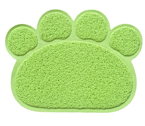 KINGCOO Tappetino Lettiera Materassino Pet, Impermeabile Tappeto per Animali a Forma di Zampa Lettiera Catcher Trapper Table Food Tappetino per Cane Gatto Ciotola Tessuto,30cmx40cm,PVC (Verde)