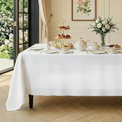 Classic Linen™ by D'Moksha White Tablecloth, Rectangle Tablecloth 150 x 225 cm, 100% Pure Linen, Machine Washable Table Cloth for Dining- Summer