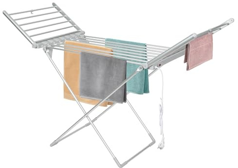 Electric Heated Clothes Dryer, Energy Efficient Foldable indoor Airer, Super Safe Laundry Drying Horse Rack (Silver)