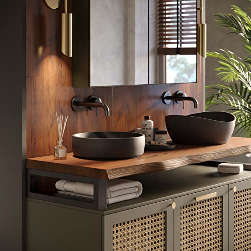LAMO Manufaktur Waschtischplatte, Holzplatte Waschtisch Baumkante, 100x50 cm (AxB), Dunkel, ohne Montageset, LWP-01-A-004-CI