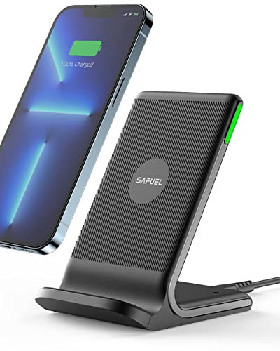 SAFUEL Wireless Charger Phone Stand, 15W Qi Wireless Charging Holder with Sleep-friendly Adaptive Light & Dual Charging Modes for iPhone 15 14 13 12 11 Pro Max X Plus Samsung S22 S21 Google LG