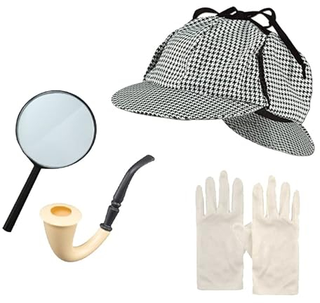 Edozos Sherlock Holmes Kostüm Set für Erwachsene - Viktorianischer Detektiv Verkleidung mit Deerstalker Hut, Umhang, Lupe, Pfeife & Handschuhe - Perfekt für Halloween, Mottoparty & Cosplay