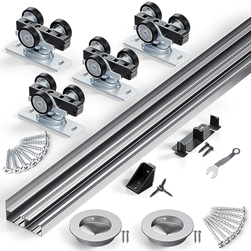 SMARTSTANDARD 48/4FT Bypass Sliding Door Hardware Kit for Cabinet Closet, Aluminum Alloy Hardware with Finger Pull, for 2 Door System, Smoothly and Quietly, Fit 24.5 Wide Panel, No Door