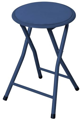 Marvin Sgabello Pieghevole in Velluto e Metallo Amanda Tondo Richiudibile Salvaspazio Portatile (Blu)