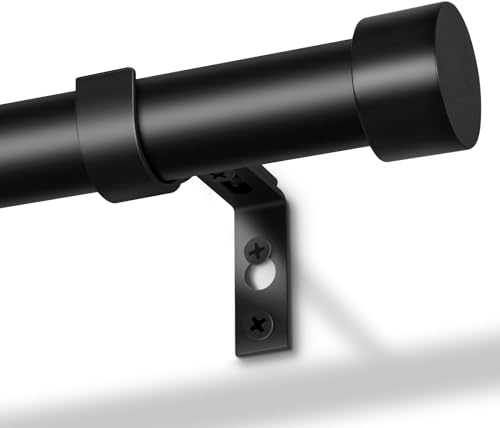 DEFYNEE Tringle à Rideaux Métallique pour Œillets, 80-120 cm Extensible, 25 mm de Diamètre, Ensemble avec Supports, pour Chambre et Salon - Noir