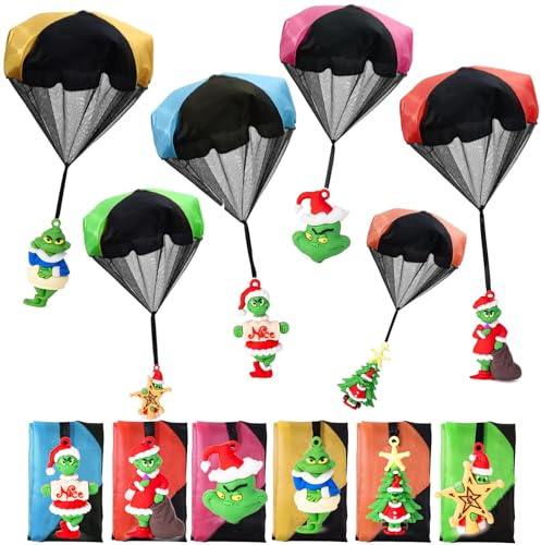 Rdogeia 12PCS Christmas Parachute Toys,Christmas Toys for Kids Girls Boys,Christmas Stocking Stuffers 2025,Tangle Free Outdoor Flying Parachute, for Grandkids Party Favors Goody Bag Filler