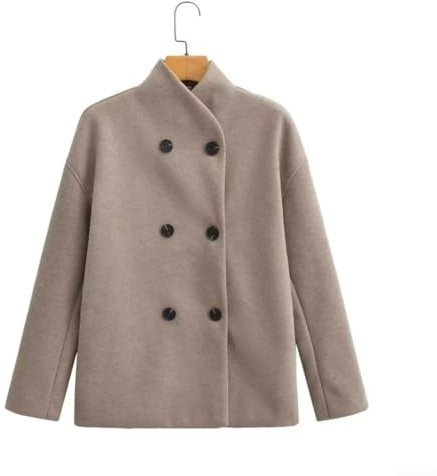 Zilimontt Manteau court en laine à double boutonnage à col montant pour femme, manteau court pour l'automne et l'hiver, manteau en laine, manteau court tendance à double boutonnage à col montant (M