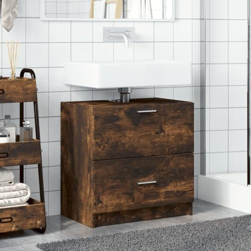 Homvdxl Bathroom Sink Cabinet, Under Sink Storage Cabinet with 2 Drawers, 59x37x59 cm, for Washbasins without Pedestal, Oak+Rustic
