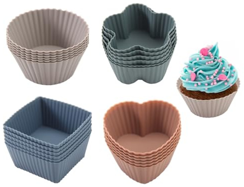 Anlising 36PCS Stampi per Muffin in Silicone, 4 Modelli Standard Stampi in Silicon, Antiaderenti Stampo Muffin Pirottini, Stampi Riutilizzabili e Antiaderenti, per Torte, Gelati, Ciambelle (4 Colori)