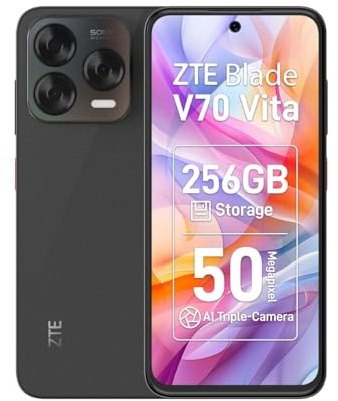 ZTE Blade V70 Vita Mobile Phone, 6.7” Display, Dual Sim, 4+256GB, 5000mAh Battery - Sim Free Unlocked Smartphone - UK Warranty - Stone Grey