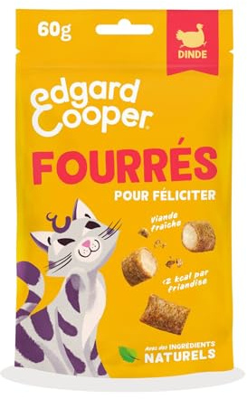 Edgard & Cooper friandises pour Chat, fourrées à la Dinde (1x60g), hypoallergéniques, Riches en Viande fraîche, sans céréales, Moins de 2 kcal, ingrédients naturels, sans Sucre ajouté