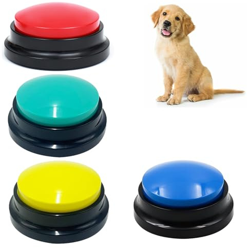 Cerioll Inspelningsbaserad Surrljus, Surrljus för Hund, 4 Stycken Hundknapp, Inspelningsknappar för Kommunikation och Dressyr av Husdjur, Inspelning och Uppspelning av 30 Sekunder