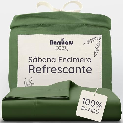 Bambaw Sabana Encimera Bambu Cama 180/200 cm, 270x290 cm, Sábanas de Bambu Hipoalergenicas y Antialergicas, Ropa de Cama Verano e Invierno, Sabanas Termicas Reguladoras (Oliva)