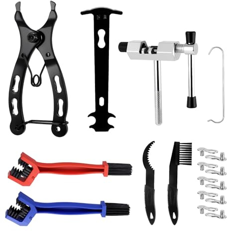 Hejo Kit d'outils de Chaîne de Vélo, Derive Chaine Velo Pratique avec Pince à Chaîne et Casse-chaîne et Nettoyant Chaine et Chain Wear Indicator, Kit Reparation Chaine Velo pour 6/7/8/9/10 Vitesses