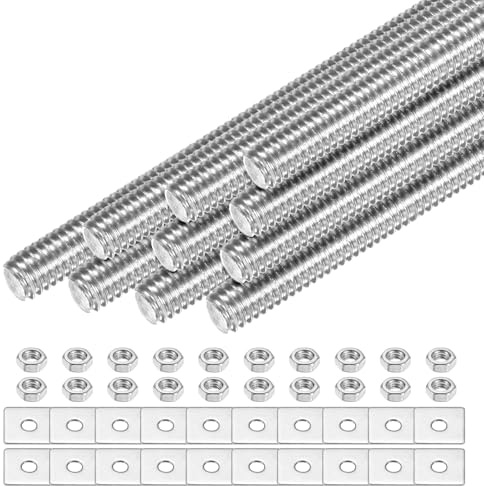 M METERXITY 10-Set Fully Threaded Rod, M4x60mm 304 Stainless Steel Right Hand Thread Bar Studs with Nuts and Washers for Furniture Anchor Bolts/Clamps/U-Bolts, Metric Threaded Screw