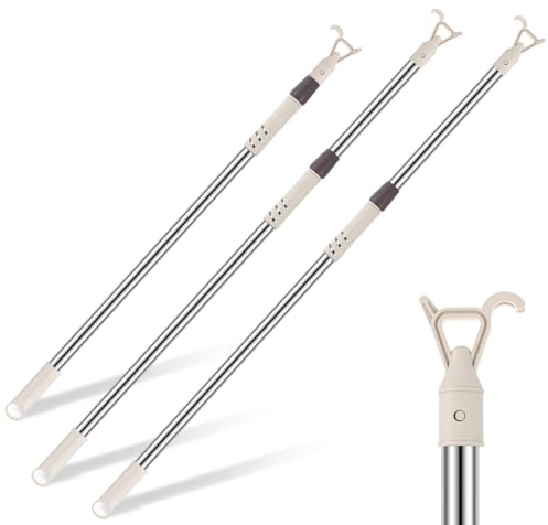 Reallnaive 1 Pack Telescoping Skylight Pole with Hook up 47 to 98 Inch Wand for Blinds Tension Rod Blinds Shades Stainless Steel Adjustable Curtain Pull Wand for Skylight Cordless Window (Beige)