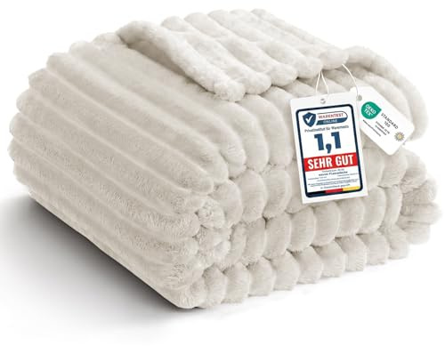 WAVVE Manta Suave y Esponjosa, Manta de Cordón Gruesa, Manta Franela para Sofá Suave Cálida, Transpirable, 130 x 150 cm, Beige