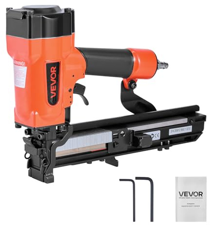 VEVOR Pneumatic Staple Gun, 16 Gauge 1-inch Wide Crown Pneumatic Stapler 5/8 to 1-1/2 Length, 70-120PSI Air Staple Gun with Two Firing Modes for Roof Decking, Wall Sheathing, Fencing, Subflooring