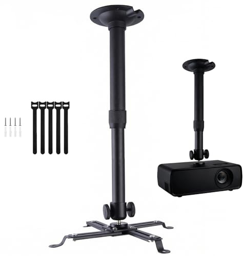 DAWASAPAT Projector Ceiling Mount with New Gimbal, Adjustable Length Projector Mount, ¼-Inch Screw, Compatible with Most Projectors, Ceiling/Wall Use with Adjustable Angle (Dark) (Black)