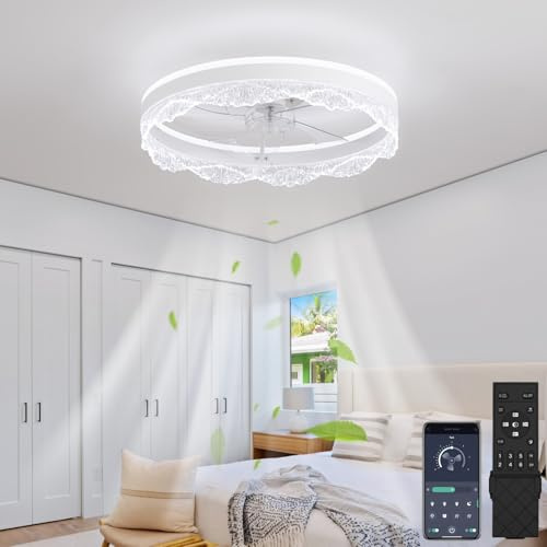 50CM Modern Takfläkt med belysning, LED Dimbar Fläkt Belysning Med fjärrkontroll, 30W 3000lm Lampa Armatur För vardagsrum Sovrum Taklampor, Ljudlös, 6 hastigheter Vändbar, Vit B
