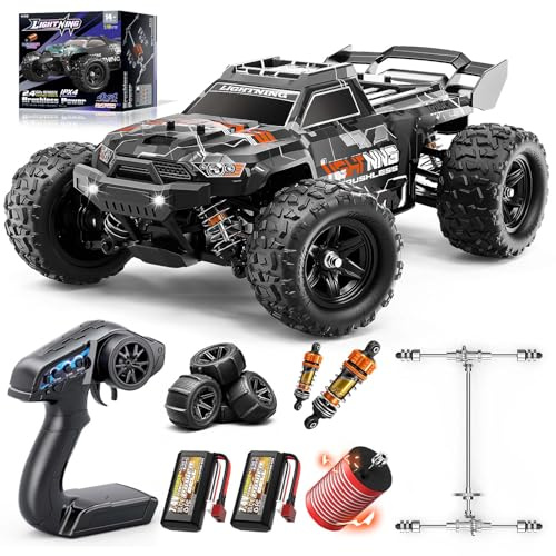 Voiture Télécommandée 1:18 Brushless 4WD Voiture RC 52 km/h pour Adultes & Enfants dès 8 10 Ans, Voiture RC Offroad RTR avec Transmission Métal, 2 Batteries & 2 Jeux de Pneus pour Tout Terrain & Sable
