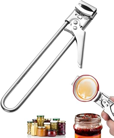 YEDPGUE Glasöppnare locköppnare rostfritt stål, konservöppnare manuell för skruvglas, justerbar, multifunktionell konservöppnare, locköppnare seniorer, halkfri design flasköppnare