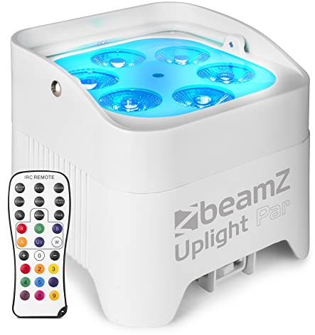 BeamZ BBP96SW - Akku LED Strahler DMX Uplight, 6x 12 Watt Effektstrahler, RGB LED Spot, Bühnenbeleuchtung, Lichteffekte, Fernbedienung, Disco Licht, Partylicht Musikgesteuert Strahler - Weiß