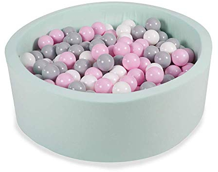 Angelove Bällebad Bällepool Für Kinder 90X30cm mit 200 ∅ 7Cm Bälle Kugelbad Babys Bällchenbad Rund Baby Ball Pit Spielzeug für Kinder Bällebäder Made in EU Minze:Pastellrosa/Grau/Weiß