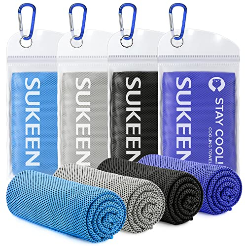 Sukeen [4 Pack Cooling Towel,Ice Towel,Soft Breathable for Yoga,Sport,Running,Gym,Workout,Camping,Fitness,Workout & More Activities