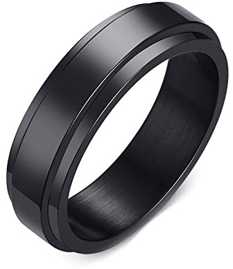 Epinki Anillos Antiestres Hombre, Anillo 6MM Anillo Giratorio Pulido Negro Acero Inoxidable Anillos Modernos Talla 27