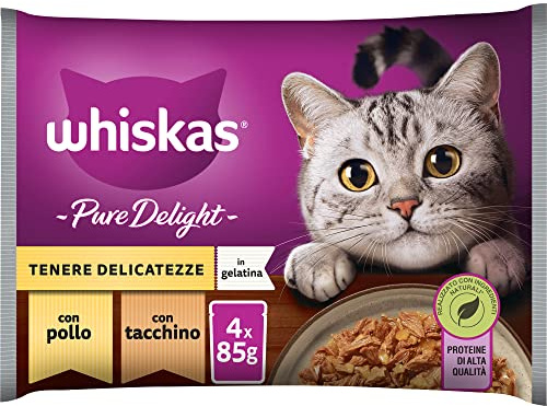 WHISKAS Comida húmeda en gelatina Gatos Adultos Tiernos bocados Ave - 13 x 4 bolsitas x 85g
