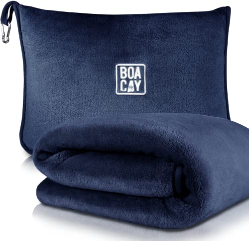 BOACAY Soft & Warm Travel Blanket for Airplane & Car - Long Flight Essential for Women, Men, Kids - Compact Pillow with Luggage Sleeve & Backpack Clip