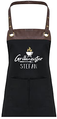 TASSENPALAST Premium Grill-Schürze mit Spruch personalisierbar mit Wunschnamen - Lustiger Spruch/Sprüche Grillschürze Lustig - Unisize (Grillmeister - Schwarz)
