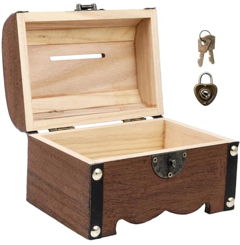 IMIKEYA Vintage Treasure Storage Box, Pirate Treasure Chest Vintage Handmade Decorative Wooden Box Piggy Bank Organizer Saving Box Case with Lock for Home Decoration